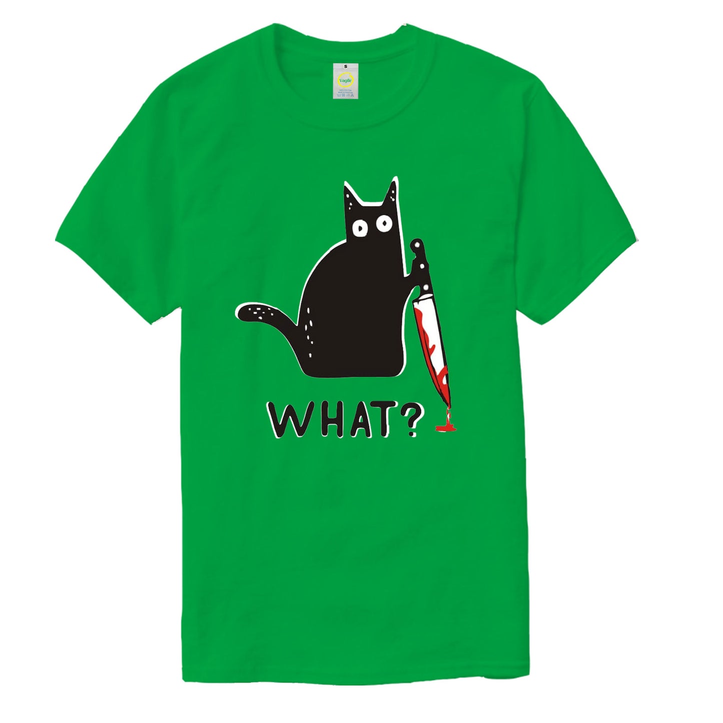 HALLOWEEN CAT WITH KNIFE WHAT PRINT MURDEROUS CAT T-SHIRT