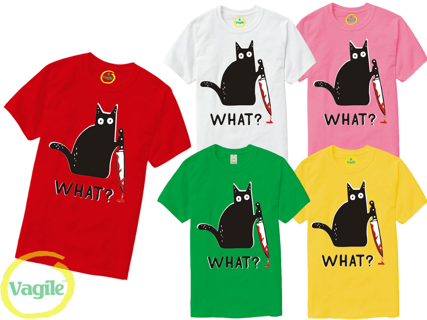 HALLOWEEN CAT WITH KNIFE WHAT PRINT MURDEROUS CAT T-SHIRT