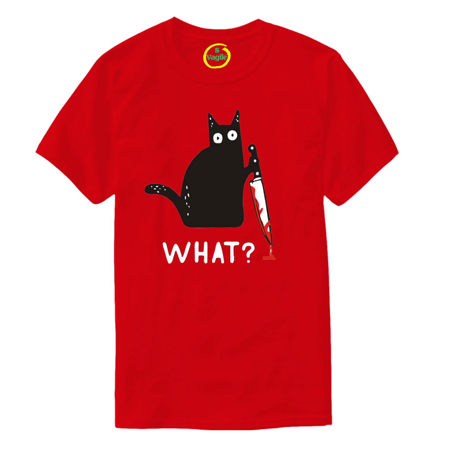 HALLOWEEN CAT WITH KNIFE WHAT PRINT MURDEROUS CAT T-SHIRT
