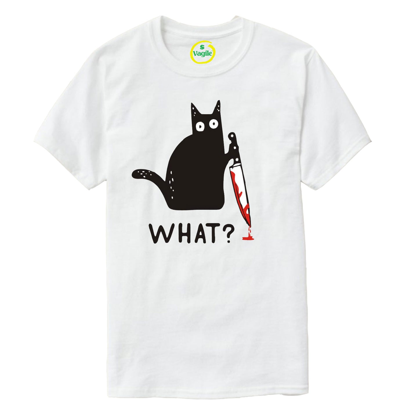 HALLOWEEN CAT WITH KNIFE WHAT PRINT MURDEROUS CAT T-SHIRT