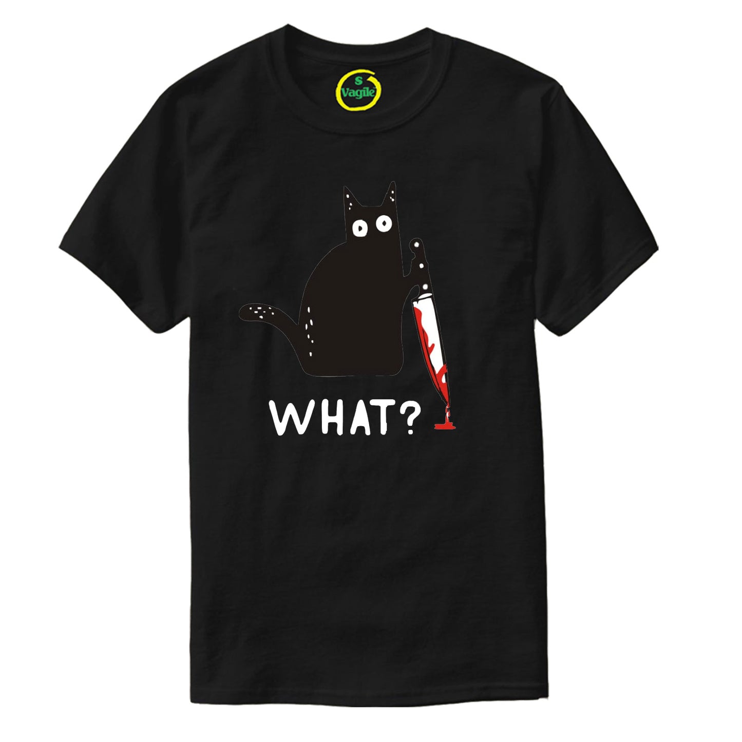 HALLOWEEN CAT WITH KNIFE WHAT PRINT MURDEROUS CAT T-SHIRT